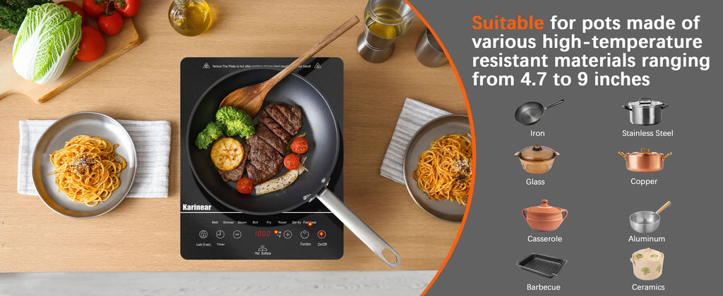 Karinear Portable Electric Cooktop, Electric Stove Single Burner Ceramic Cooktop with Touch Control, Child Safety Lock, Timer, Residual Heat Indicator, Overheat Protection, 1800W 110V Infrared Burner | Ceramic Cooktop, Sensor