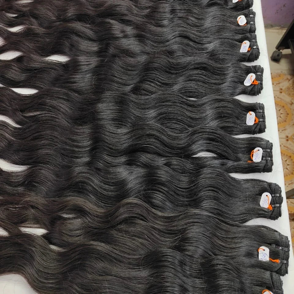 10A Bone Straight 3 Bundles Indian Remy Virgin Hair Extensions 100% Raw Unprocessed Machine Double Weft Natural Black 26-30 Inch