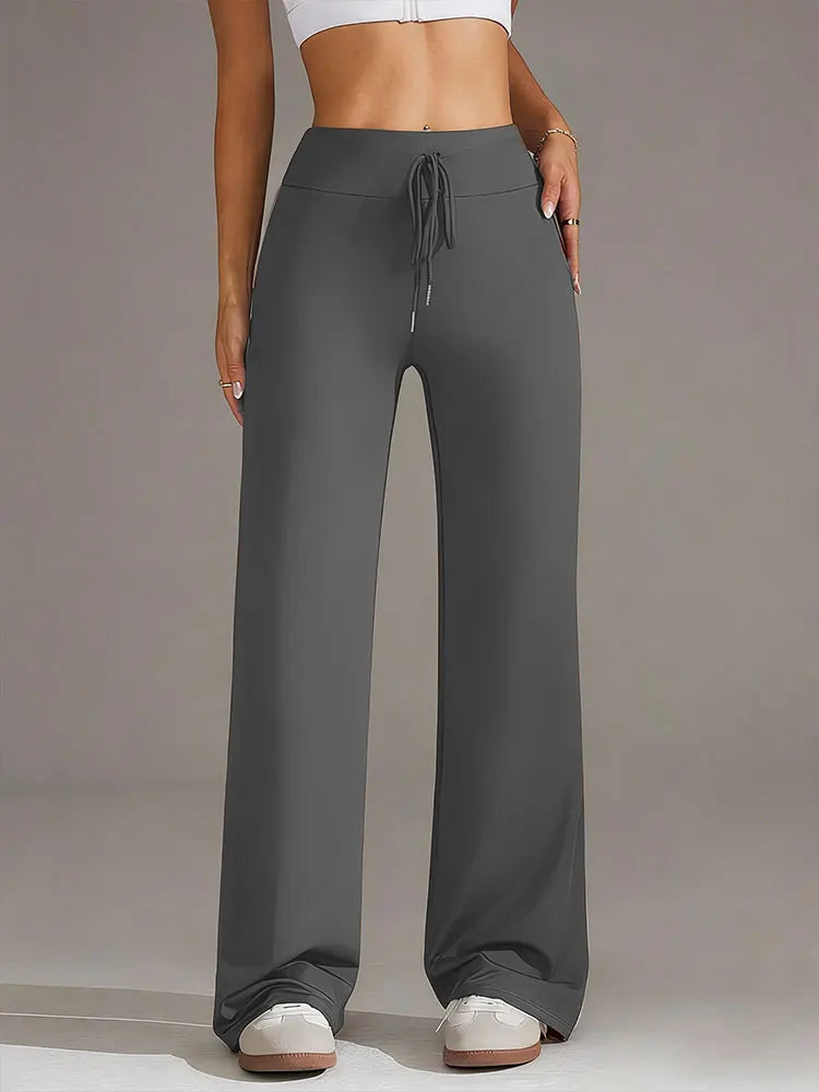 Womens Drawstring Straight Pants High Waist Wide Leg Yoga Trousers Breathable Loose Sweatpants For Fitness Running Casual Wear