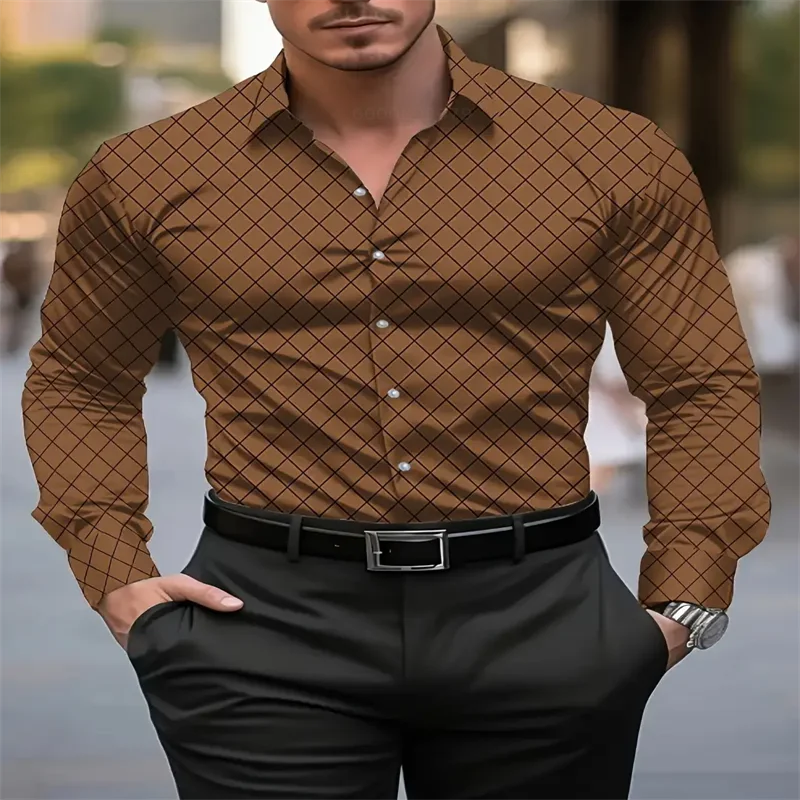 New Men's Shirt Long Sleeve Plaid Lapel Spring and Autumn Party Work Clothes Clothing Print XS-6XL Large Size
