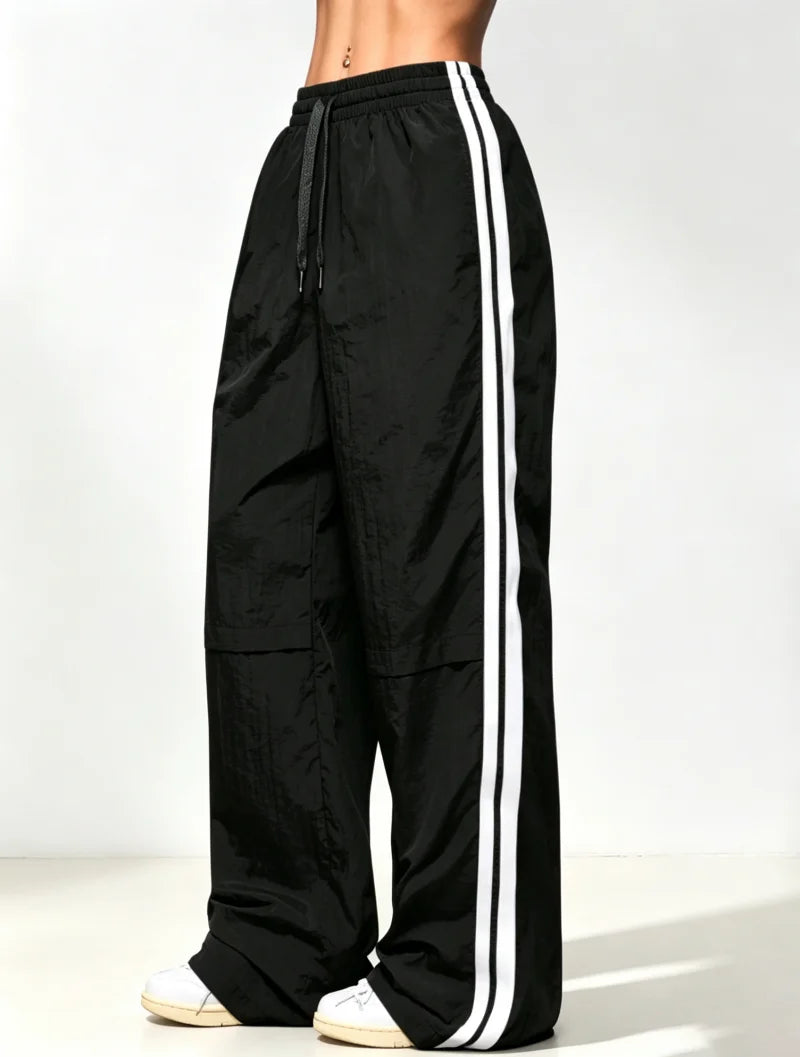 Women High Waist Wide Leg Pants Side Stripe Casual Trousers Loose Fit Streetwear Jogger Pants Breathable Workwear Daily Wear