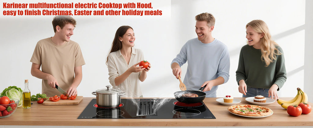 Karinear 2 Burners Electric Cooktop, 120v Plug in Ceramic Cooktop, 12 Inch Countertop & Built-in Electric Stove Top with Child Safety Lock, Timer, Over-Temperature Protection, Sensor Touch Control