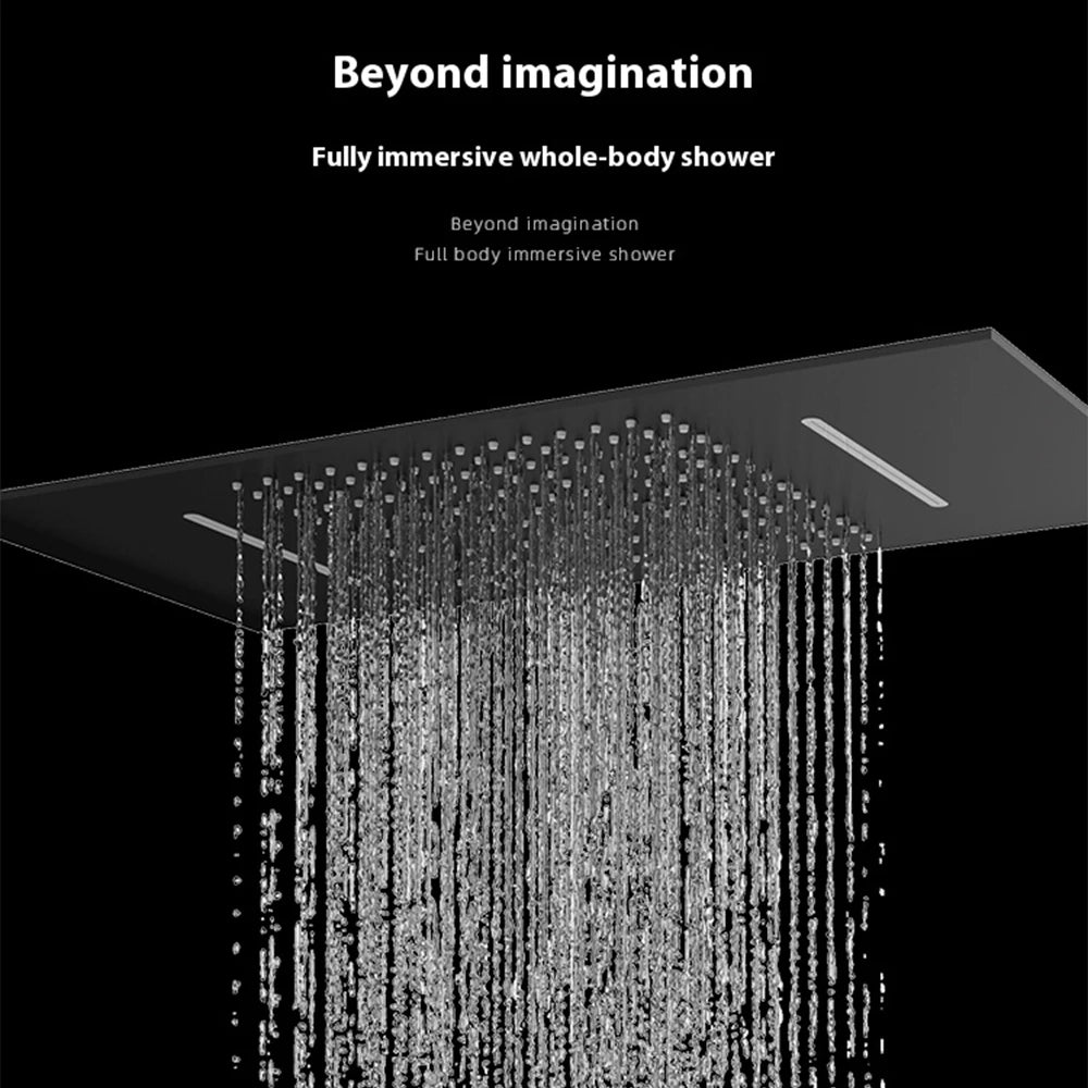 630×330mm Ceiling Thermostatic Shower System Concealed Brass Rainfall Waterfall 4 Function Digital Display Anti-Scald Bathroom S