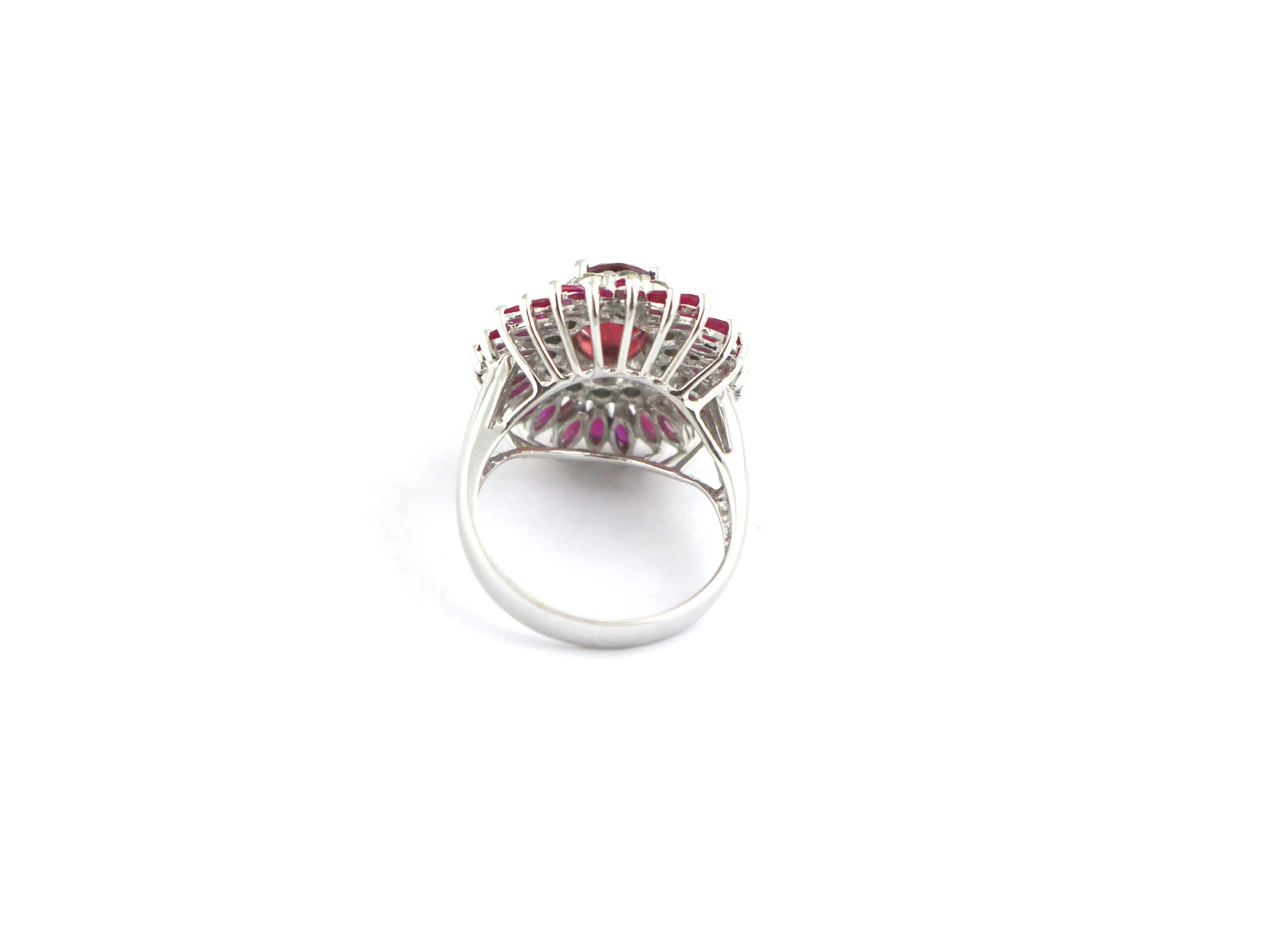 Ruby 925 Sterling Silver Flower Handmade Chunky Halo Anniversary Gemstone Ring For Women