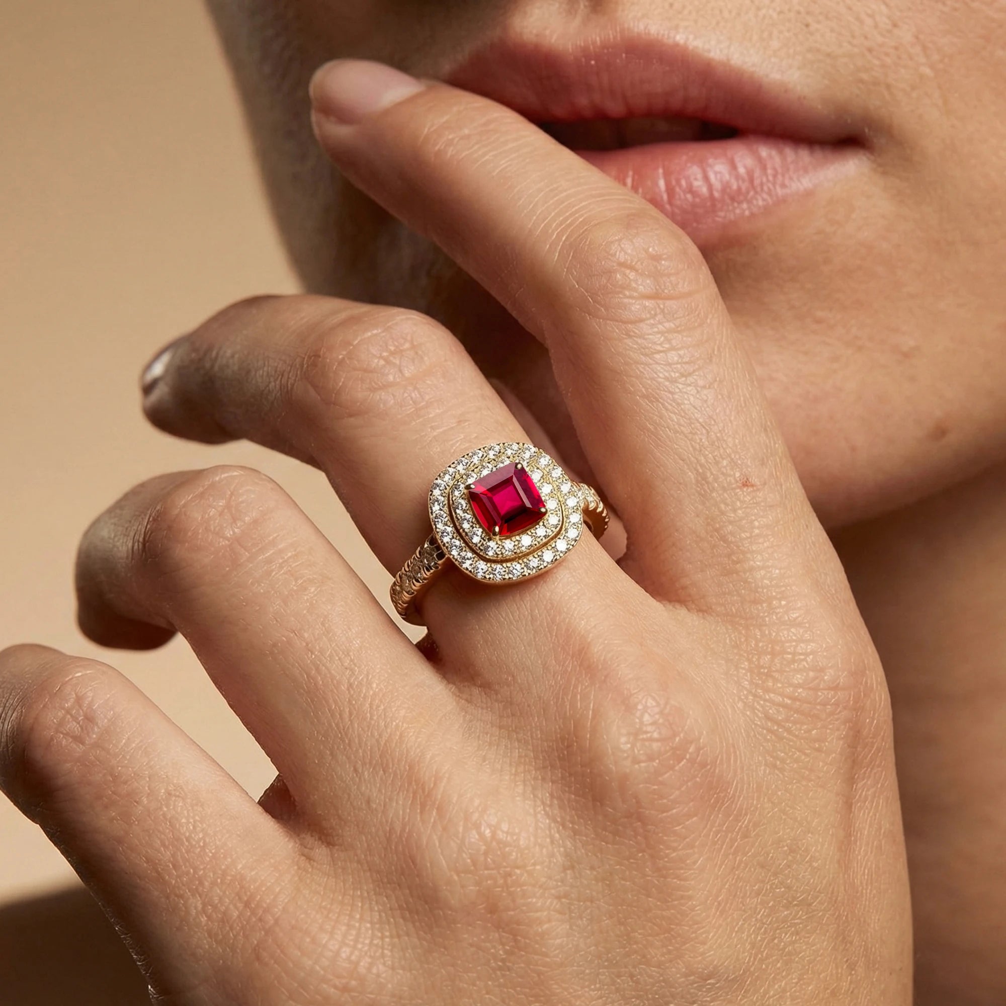 14k Solid Gold Rings Jewelry Rhodium Plated Lab Grown Ruby Gemstone and Real White Diamonds Classic Wedding Ring Fine Jewelry