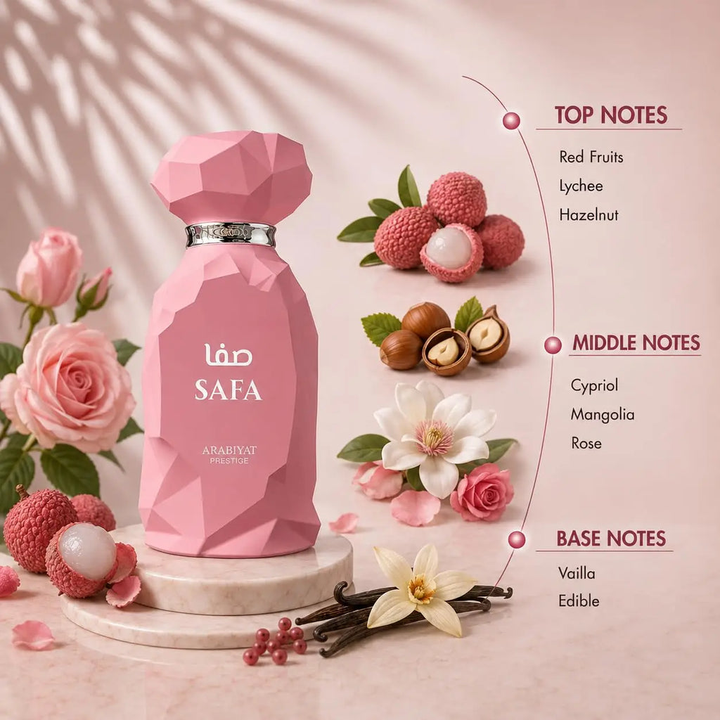 Arabiyat Prestige Safa Eau de Parfum Spray for Women – Elegant Floral, Sweet Fruity & Musk Scent, Long-Lasting Premium Arabian Fragrance, Perfect Gift, 3.4 fl oz / 100 ml