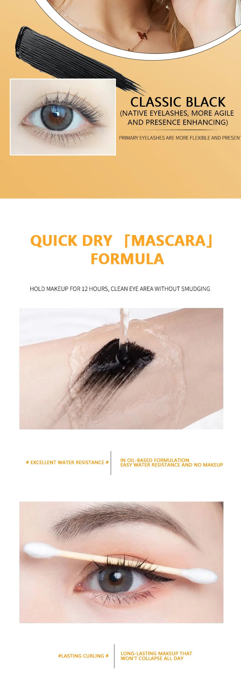 Ocheal Black Mascara Lengthens Eyelashes Extra Volume Long Lasting Waterproof Natural Quick Drying Lashes Female Makeup