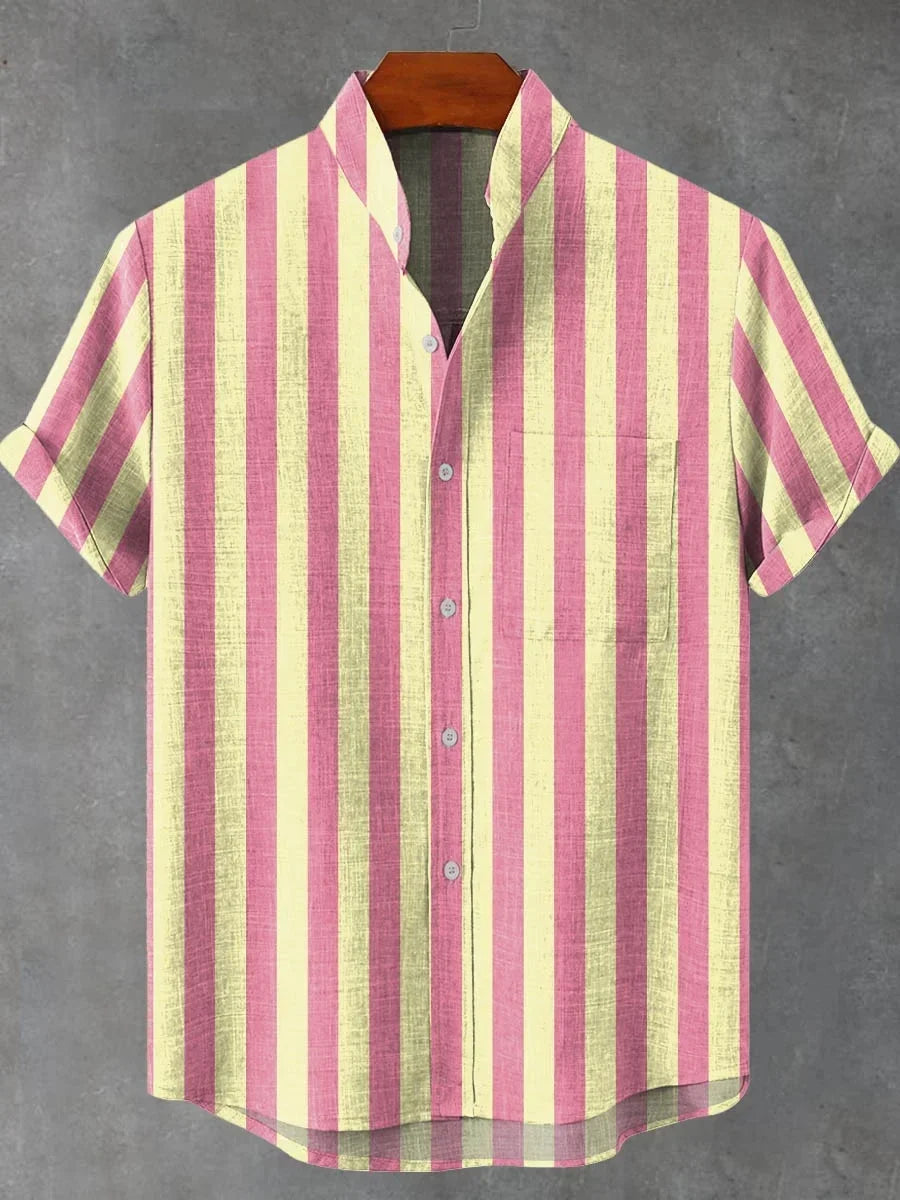 Nouvelle chemise à manches courtes à carreaux à rayures verticales pour hommes, chemise décontractée à manches courtes de style