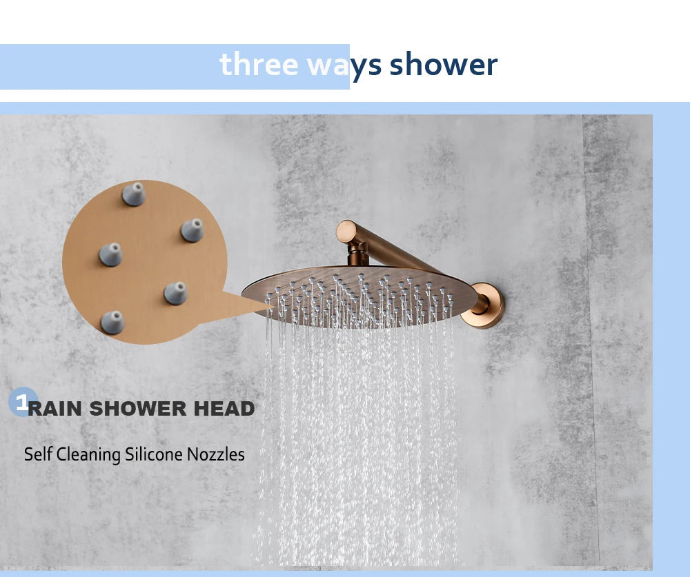 Bathroom Shower Faucet Brushed Rose Gold Smesiteli Brass 3 Way Diverter Valve Kit Hot & Cold Mixer Tap Tub Spout Hand Spray