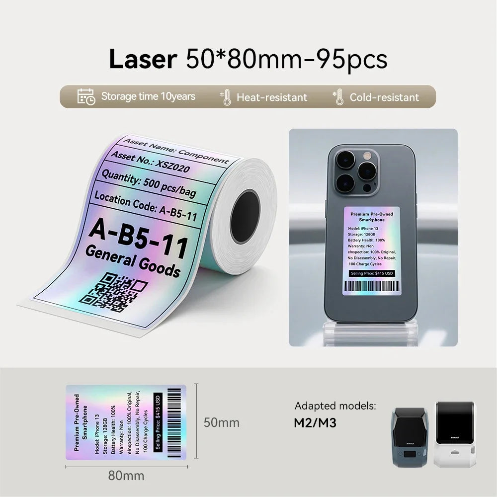 NIIMBOT M2 M3 Laser Silver Heat Thermal Transfer Label DIY Silver Label Sticker for Office/Home/Outdoor Nameplate Sticker