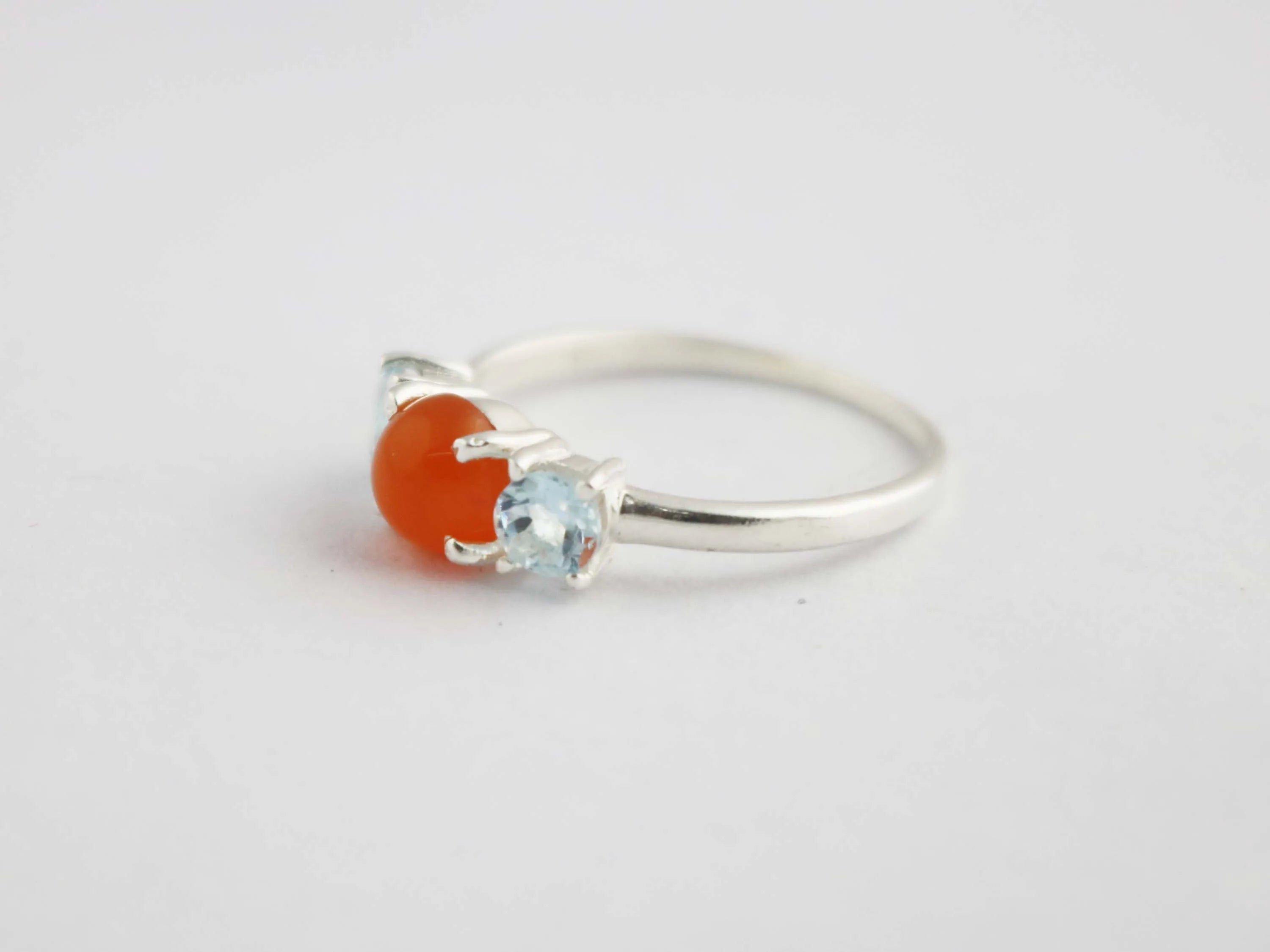 Blue Topaz 925 Sterling Silver with Carnelian Gemstone Prong Set Stackable Dainty Ring For Women