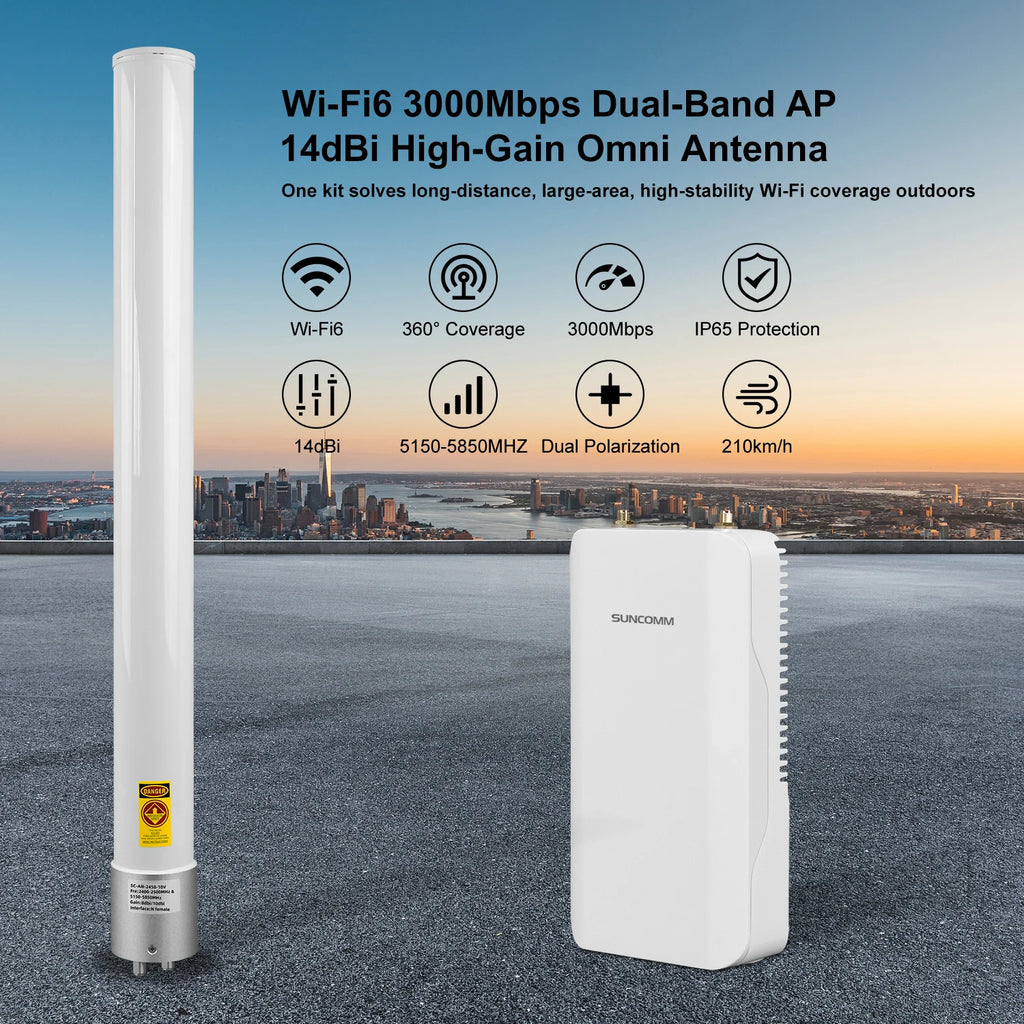 SUNCOMM 1KM WiFi Coverage Extension Kit Dual Polarization Omni Antenna Suitable for WiFi Coverage, Hotels, and Public Utilities