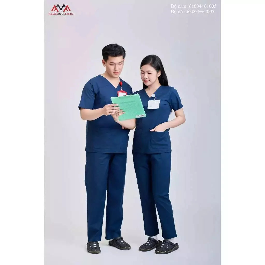 WFX-CVC Fabric FMF Needle Unisex 52% Cotton Doctors 45% Polyester Detection In-Stock Medical Scrub Set 3% Spandex