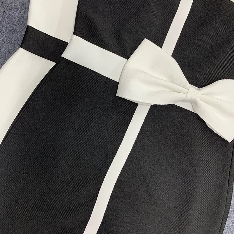Women's Patchwork Mini Bandage Black Bow Strapless Bodycon 2023 Summer Sexy Elegant Club Celebrity Evening Party Dresses