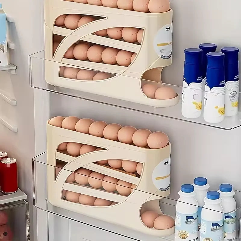 4-Tier Sliding Egg Dispenser, Automatic Rolling Shatterproof Holder For Fridge & Countertop, Easy-Clean, Washable,Space-Saving Refrigerator Side Door Storage Rack For Kitchen Organization,Egg Storage