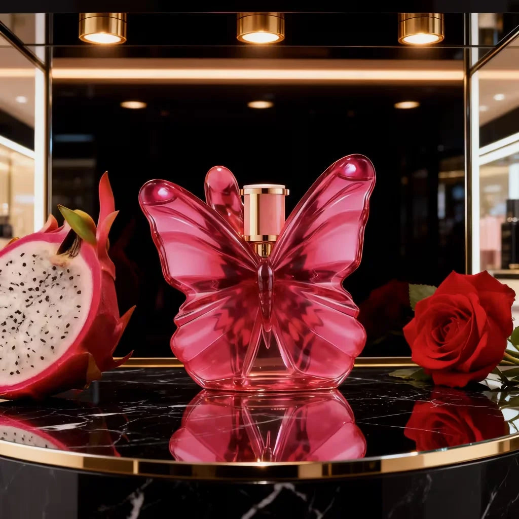 LA Bom. b.A 2.7oz female perfume, fresh flower and fruit fragrance, dragon fruit integration, unique butterfly desi.gn