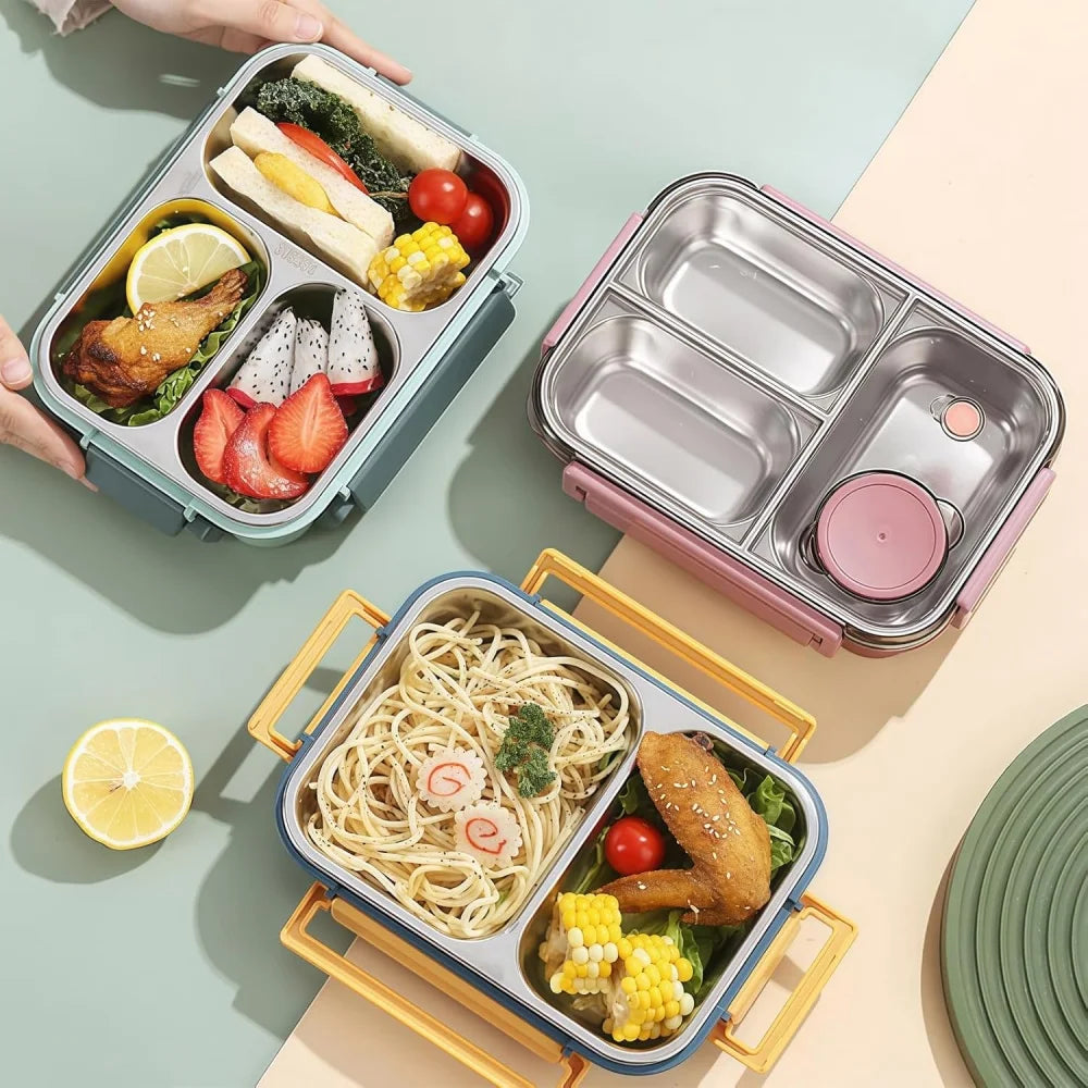304 Stainless Steel Lunch Box with Tableware for Adults Kids Leakproof Lunch Container Portable Grids Bento Box Food Containers