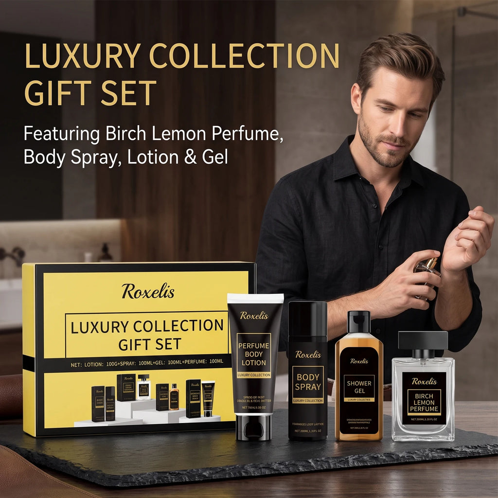 Roxelis Men's Fragrance Gift Box Deep Cleansing Moisturizing Long Lasting Fresh Charming Skincare Set Gentlemen Gift Collection