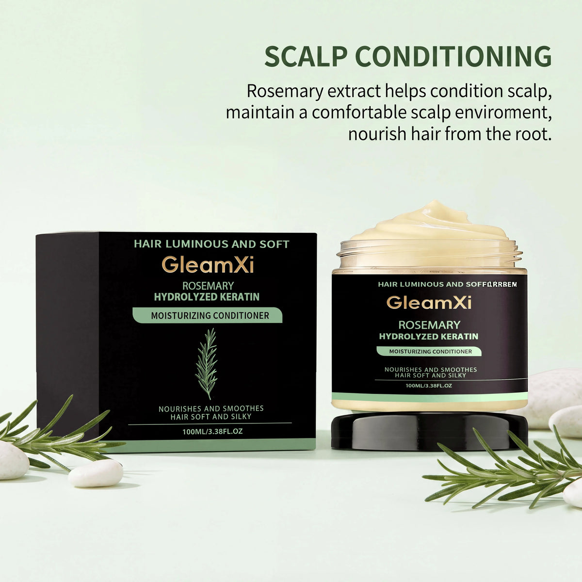 GleamXi Rosemary Hair Conditioner Rosemary Extract Hydrolyzed Protein Blend Softness Smoothness Improvement Gentle Application Scalp Vitality Support Hair Conditioner