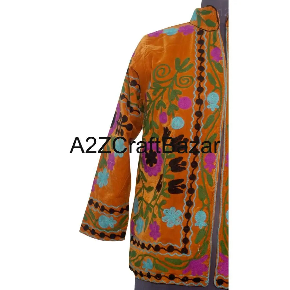 Handmade Breathable Printed Embroidered Floral Women Suzani Jacket Indian Velvet Woven Kimono Robe Long Boho Style Autumn Winter