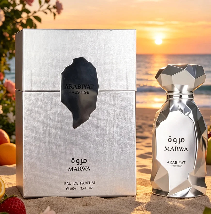 Arabiyat Prestige MARWA Middle East Dubai Unisex perfume, 3.4oz100ml, fresh wood fragrance, silver gift box packaging, high-end fragrance, suitable for any venue, perfect gift choice