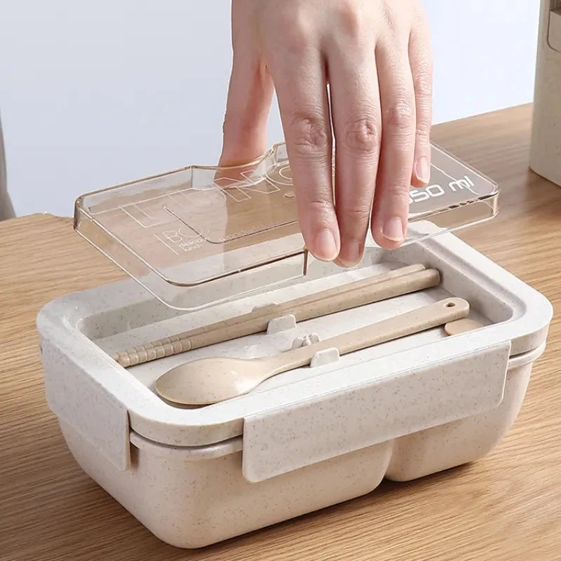 Microwave Lunch Box, Eco-Friendly BPA Free Wheat Straw Bento Box with Chopsticks , Kitchen Food Container ,Soup Can with Spoon