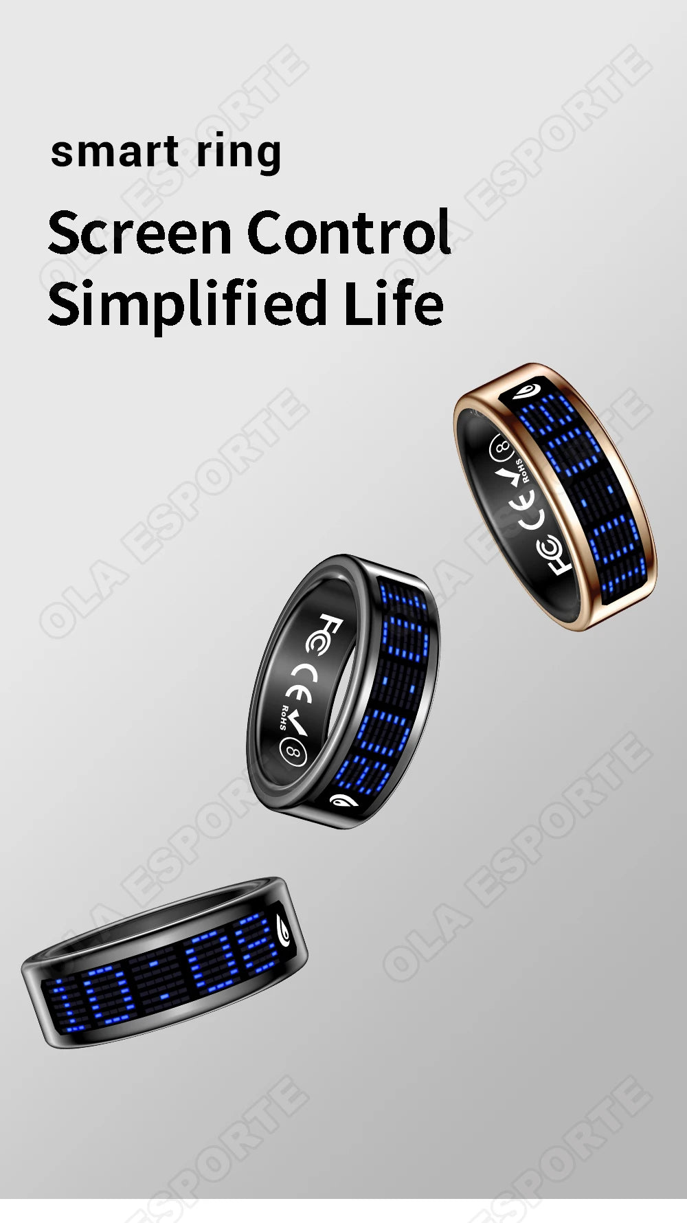 Smart Ring Men Women HD LED Display Screen Heart Rate Blood Oxygen Monitor 5ATM Waterproof Multi Sports Mode Gifts For Men Women 【USA Local Shipping】