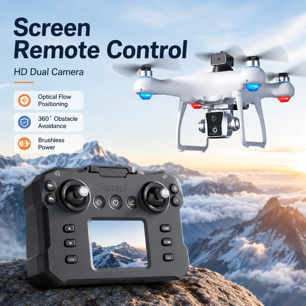 ZNLYRION Brushless Drone KY102 With Screen Remote 360 Obstacle Avoidance HD Dual Camera Optical Flow Hover Color LED Light RC Aerial Quadcopter