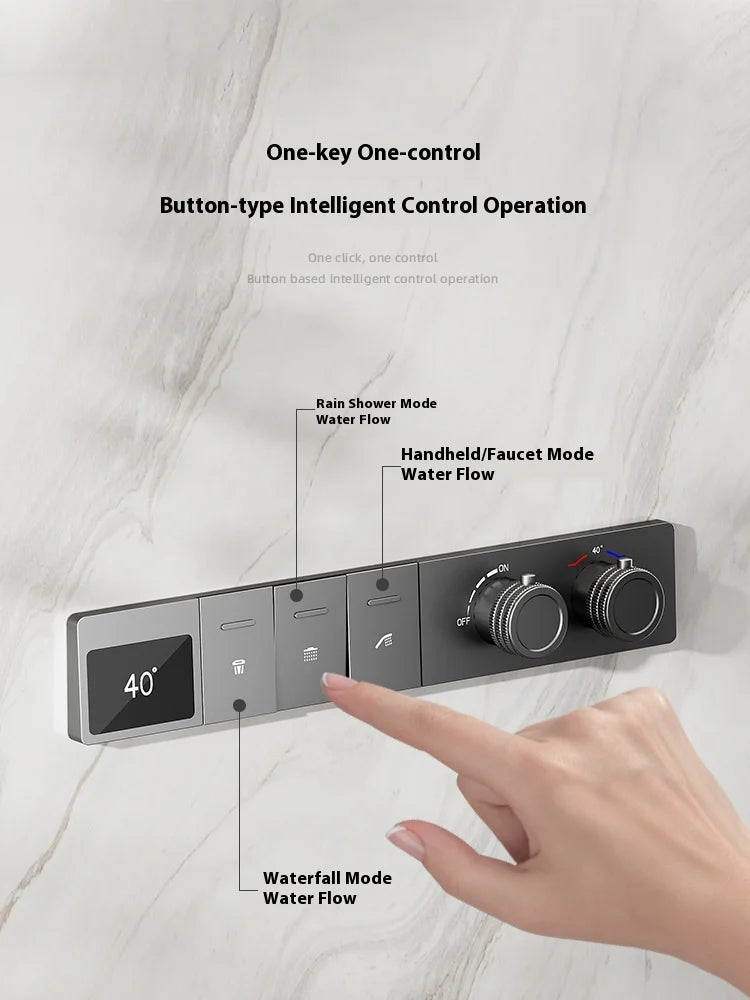 630×330mm Ceiling Thermostatic Shower System Concealed Brass Rainfall Waterfall 4 Function Digital Display Anti-Scald Bathroom S