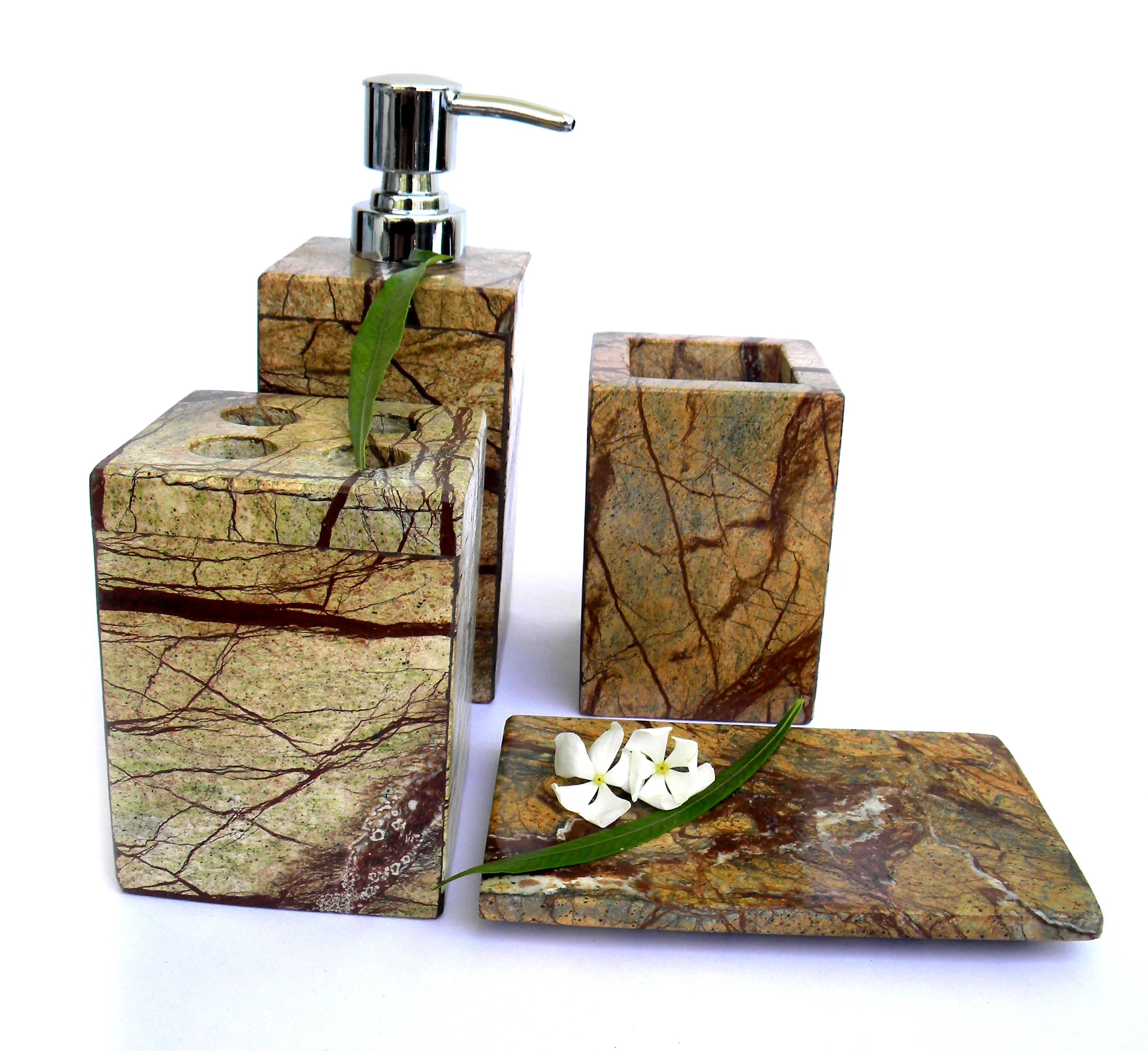 So Luxury Five-Piece Eco-Friendly Indian Handmade Natural Black Marble Bathroom Set Model BSBM-404 for Home & Hotel Use