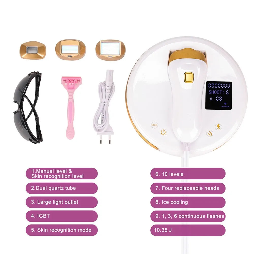 Hair Removal Device With 3 Light Head 10 Energy Level 3 Mode SkinRecognition