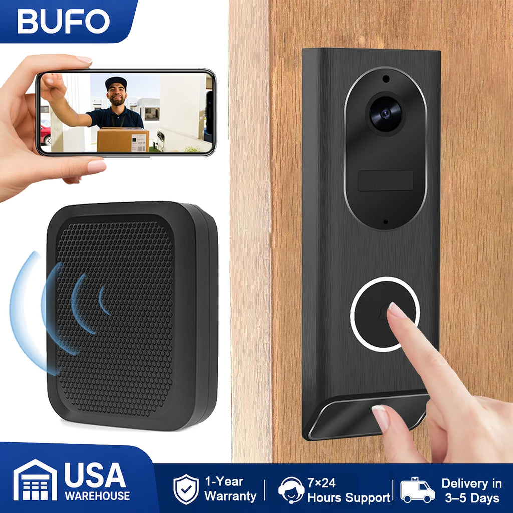 BUFO S7 Smart Video Doorbell 1Pack / 2Pack 1080P HD WiFi Security Camera 5200mAh Battery IP65 Waterproof PIR Motion Detection Full‑Duplex Two‑Way Audio Night Vision RF433 Doorbell Chime CamVigil App Control Home Security