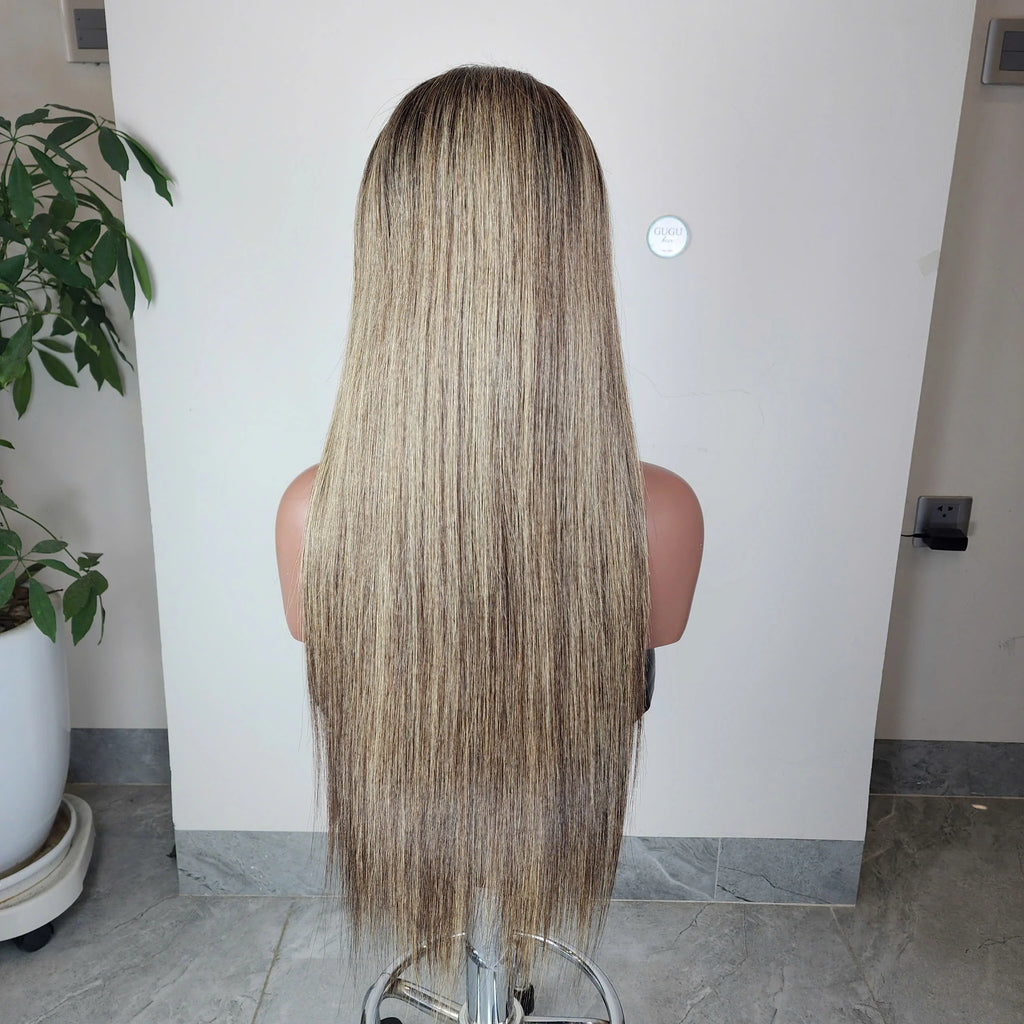 New Beautiful 26 Inches Closure 13x4 Silky Bone Straight 180 Density Vietnamese Human Hair Wig 100% Highlightblonde color