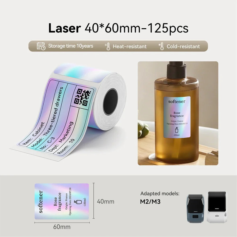 NIIMBOT M2 M3 Laser Silver Heat Thermal Transfer Label DIY Silver Label Sticker for Office/Home/Outdoor Nameplate Sticker