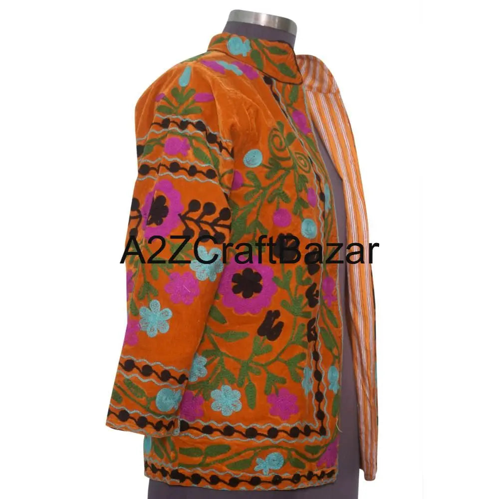 Handmade Breathable Printed Embroidered Floral Women Suzani Jacket Indian Velvet Woven Kimono Robe Long Boho Style Autumn Winter