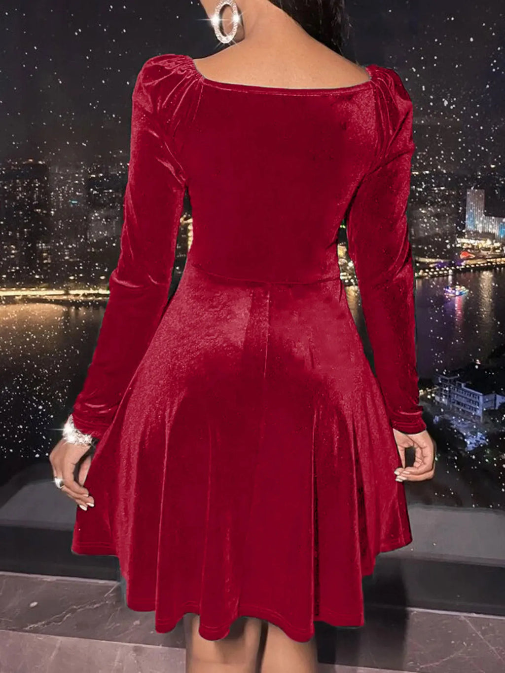 Women's Velvet V Neck Short Dress, Elegant Long Sleeve Dress for Party Club Dating Wear, Women's Dress for Fall & Winter
