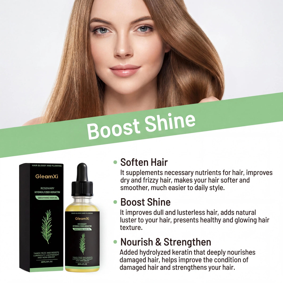 Rosemary Smoothing Hair Oil Hydrolyzed Keratin Botanical Extract Lightweight Moisture Formula Softens Strands Improves Smoothness Nourishing Scalp Hair Care