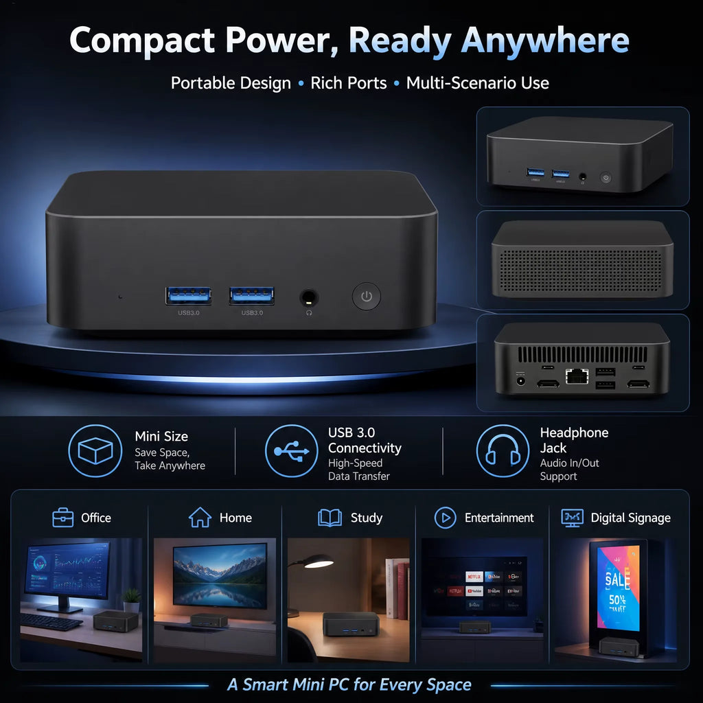 NEW Mini PC Intel I9 8950HK Windows 11 Pro 16GB RAM 1TB SSD Small Pocket Computer 4K 60Hz WiFi6 BT5.2 Gaming Desktop PC Portable