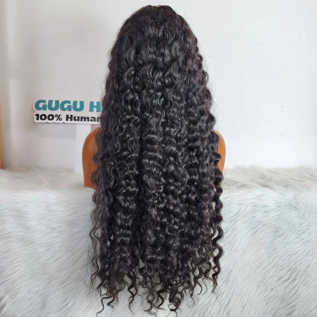 Wholesale 32 Inches Vietnamese Human Hair Extensions Burmese Curly 5x5 Closure Transparent Lace Wig Double Drawn Long Hair