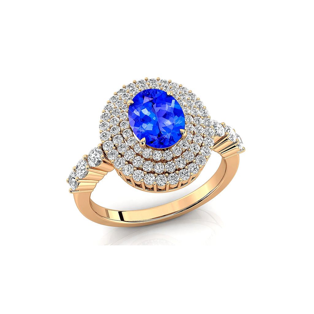 18k Gold Statement Rings Adorned With Natural December Birthstone Tanzanite Gemstone & Round Cut Certified Diamonds Ring For Her