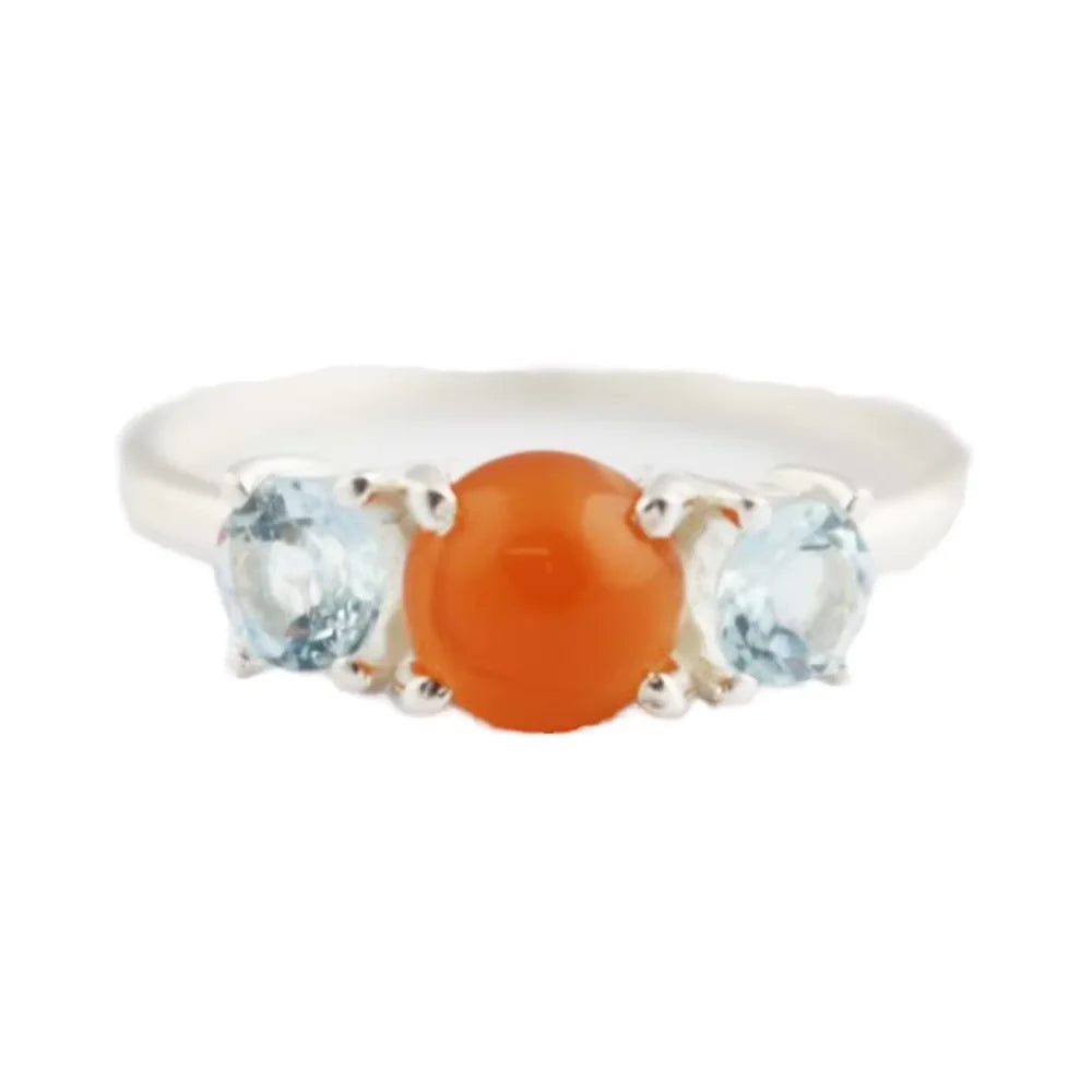 Blue Topaz 925 Sterling Silver with Carnelian Gemstone Prong Set Stackable Dainty Ring For Women
