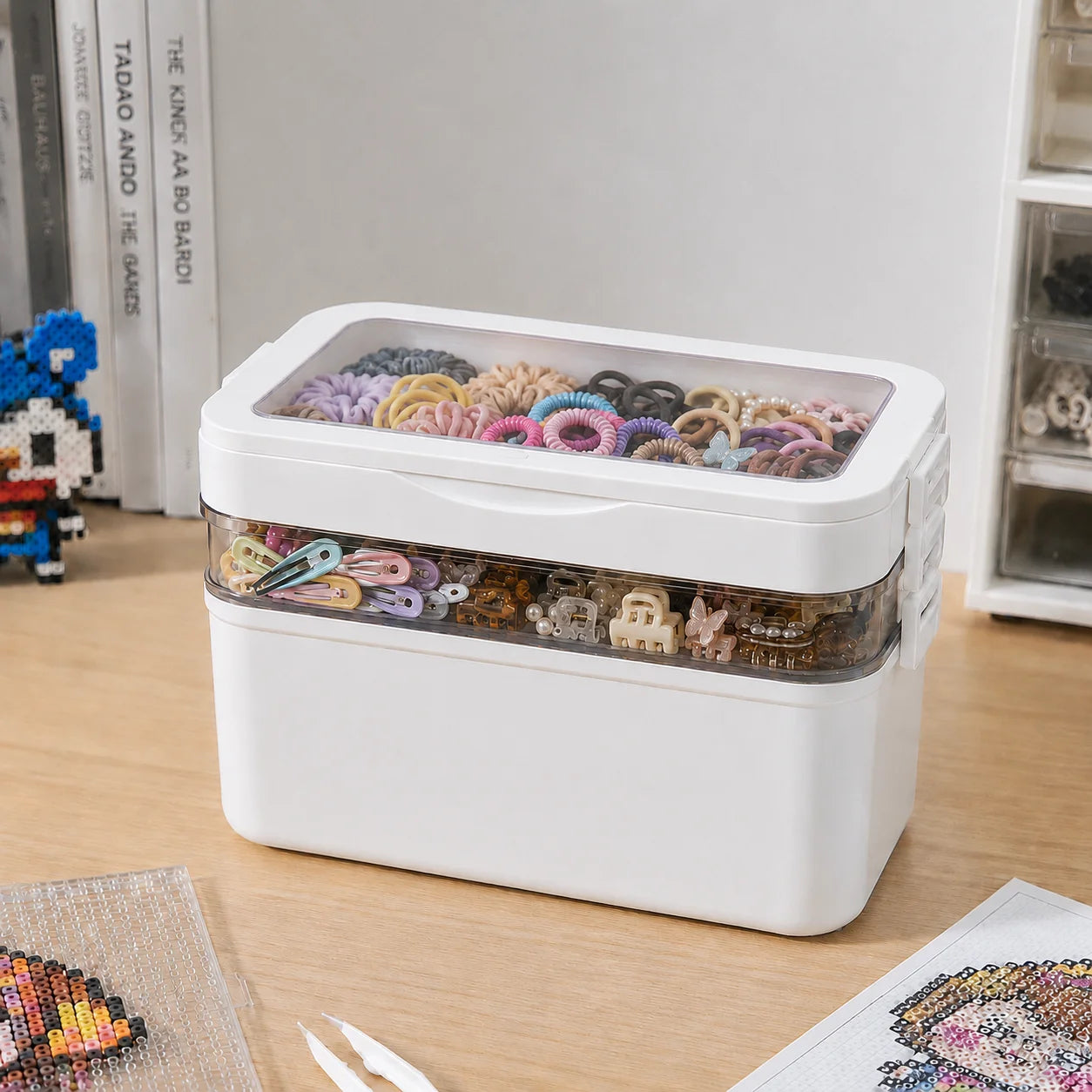 YX Large-Capacity Multi-Tier Stackable Storage Box Practical Portable Home First Aid Emergency Kit with Transparent Lid and Handles Organizer for Pills Crafts Hair Accessories Cosmetics Small Items Kitchen Bathroom Office Dor