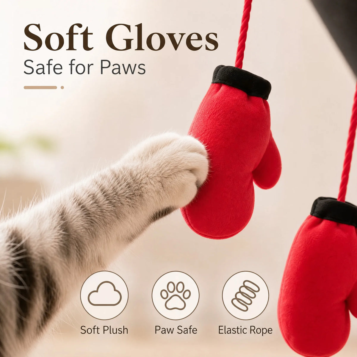 Paw Punch Cat Boxing Toy Cat Punching Bag with Boxing Gloves-Interactive Exercise Toy Indoor Play Durable Suction Cup Activity