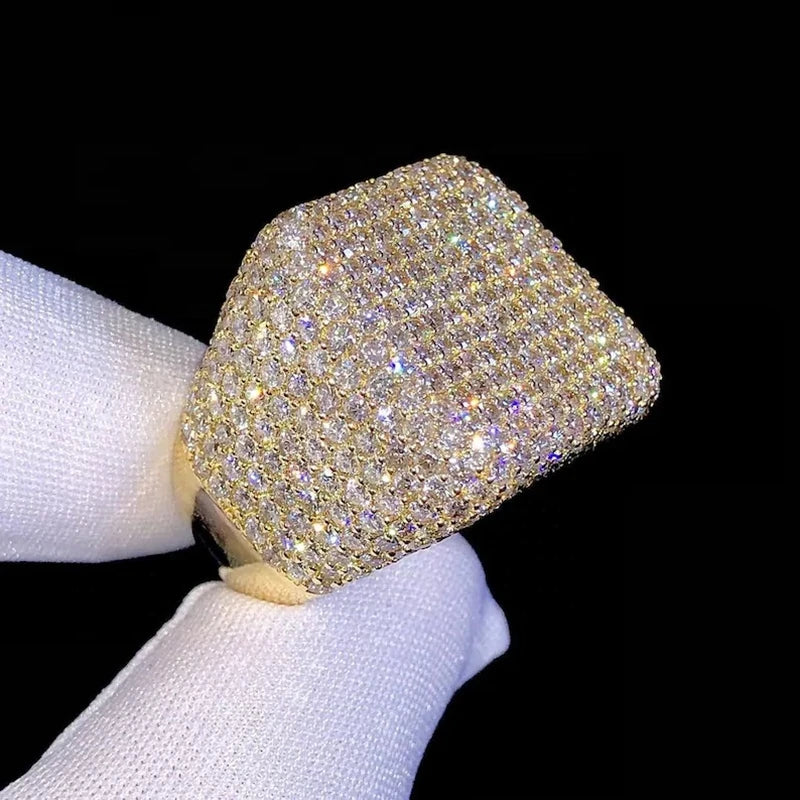 Hip Hop Jewelry Luxury 14K Gold Plated Solid 925 Sterling Silver Iced Out Paved VVS Moissanite Diamond Ring for Men Women Party