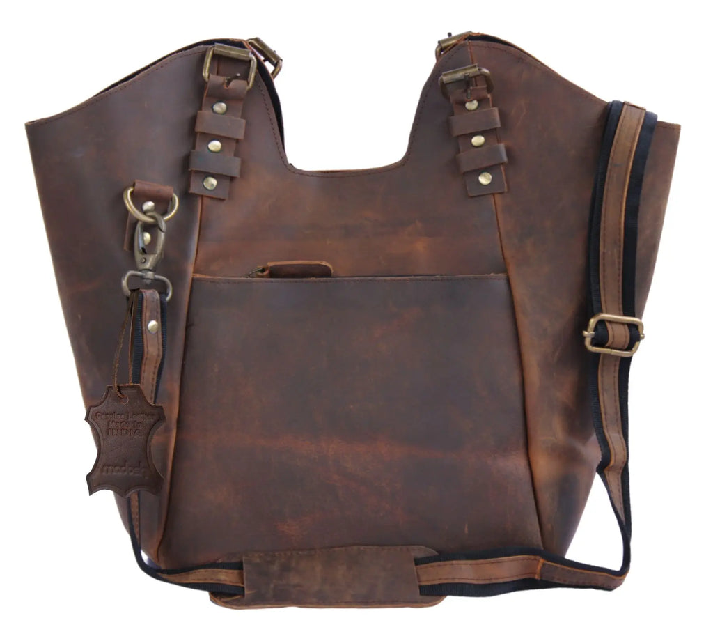 Women's Vintage Durable Lightweight Genuine Leather Tote Hobo Crossbody Shoulder Bag Two Straps Zipper Closure for Business Use