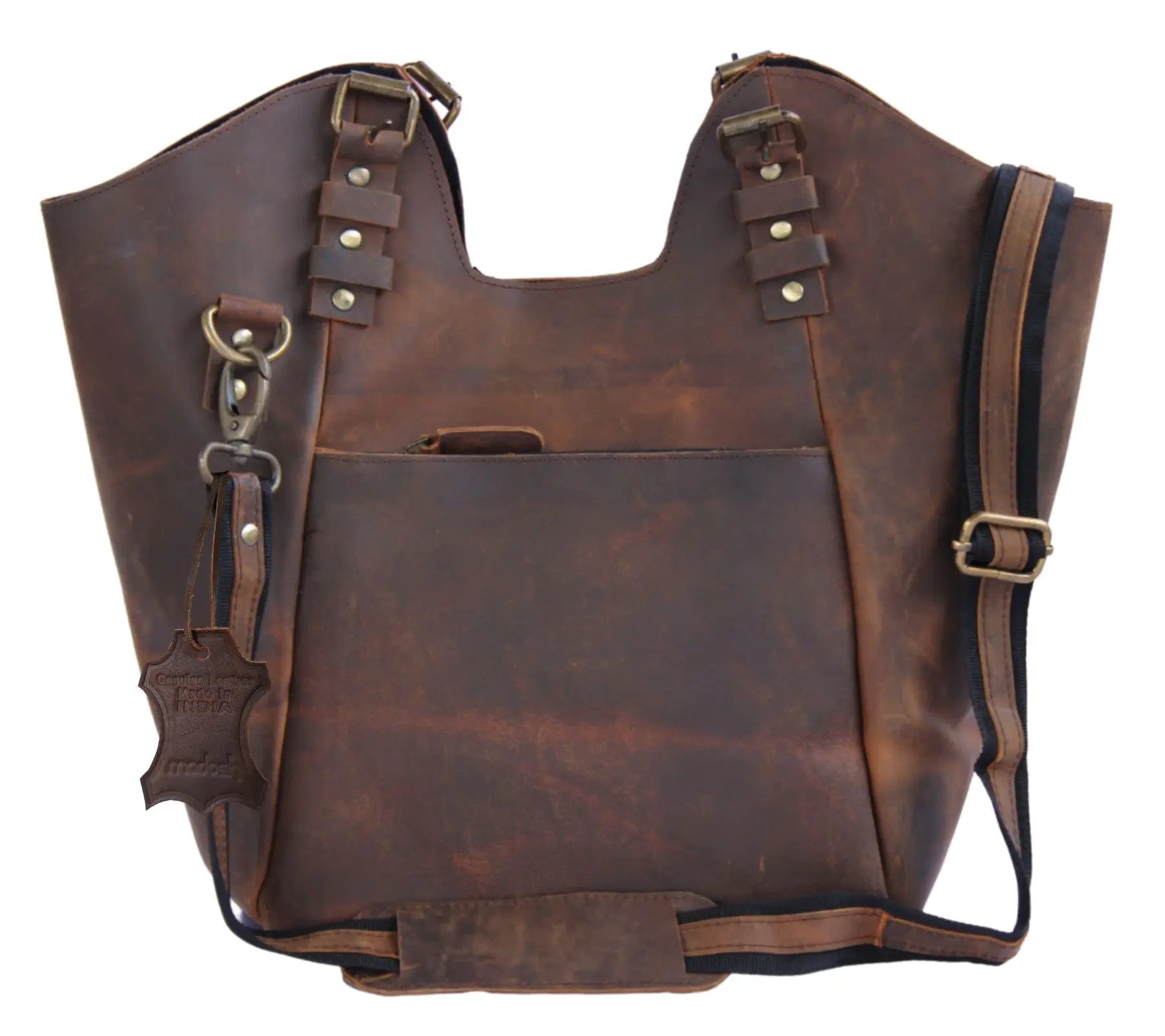 Women's Vintage Durable Lightweight Genuine Leather Tote Hobo Crossbody Shoulder Bag Two Straps Zipper Closure for Business Use