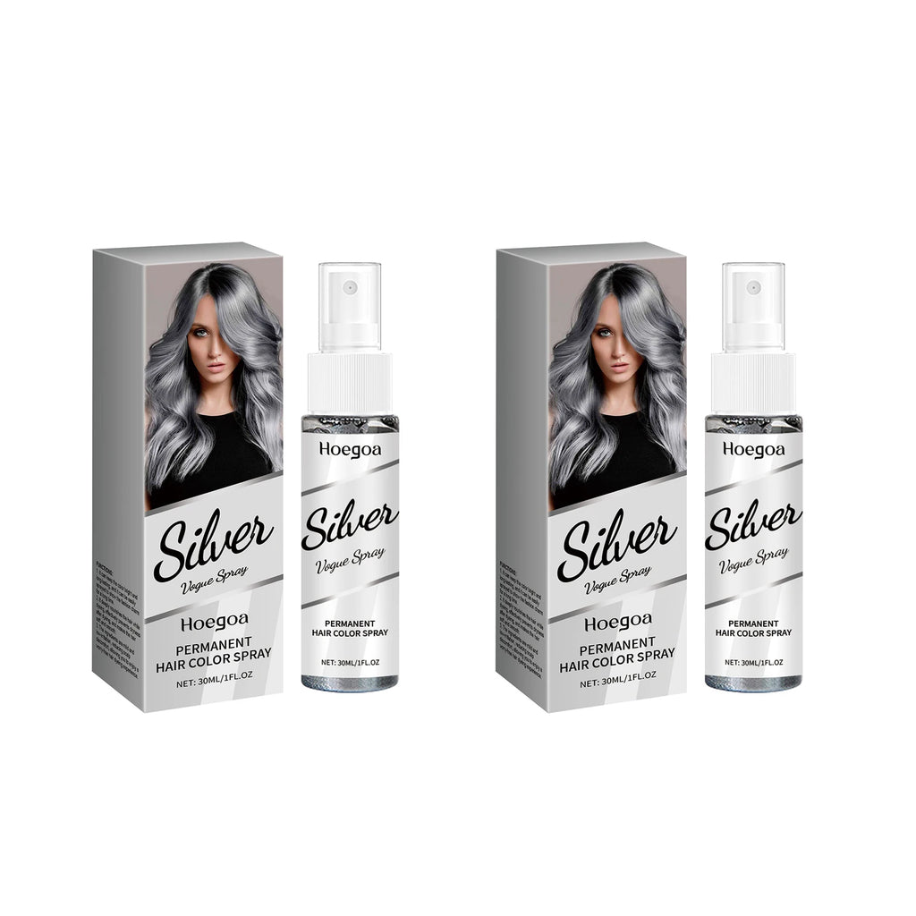 Hoegoa Permanent Silver Gray Hair Color Spray Vitamin E Coconut Oil Nourishing Roots Gray Coverage Even Tone No Wash Off Quick Dry Spray