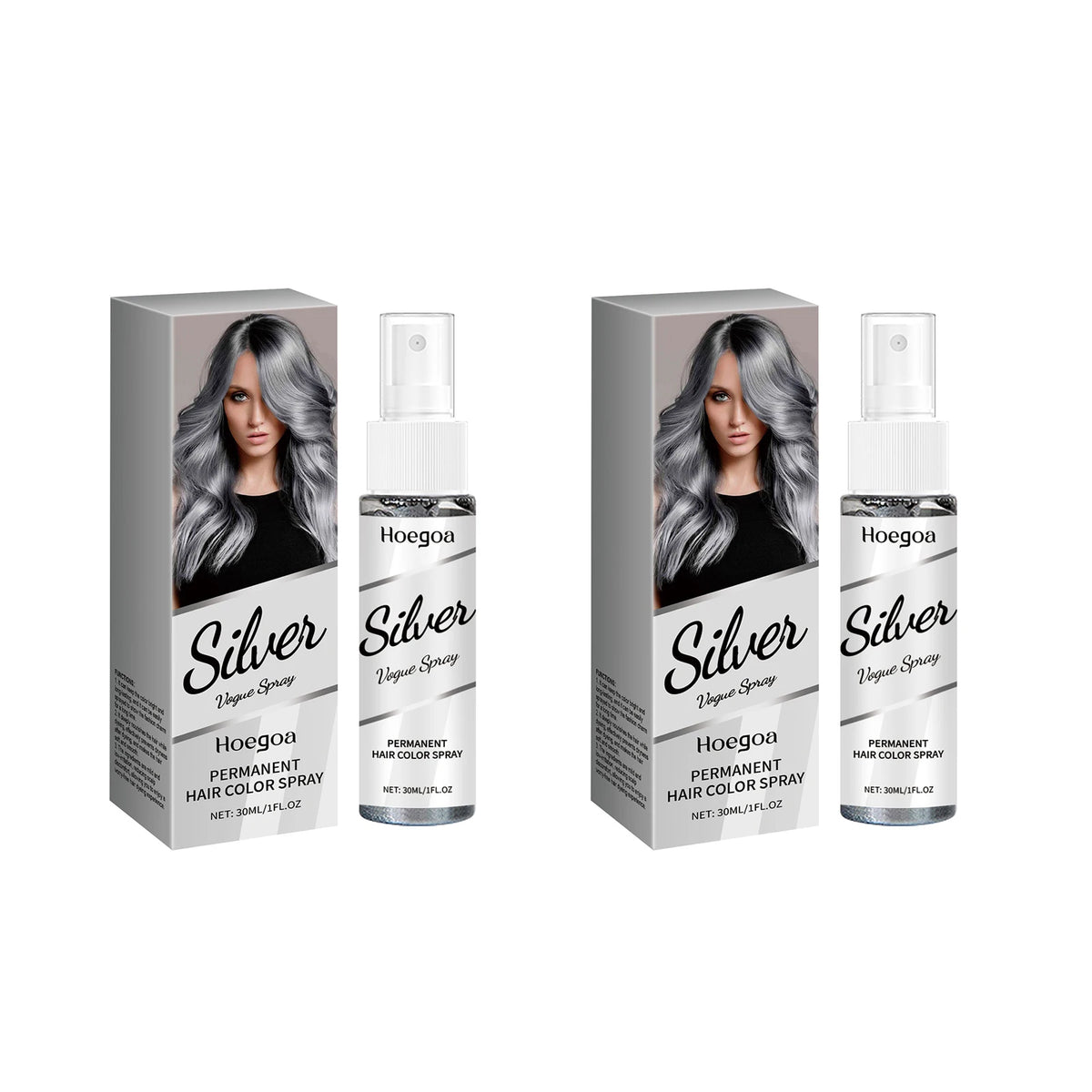 Hoegoa Permanent Silver Gray Hair Color Spray Vitamin E Coconut Oil Nourishing Roots Gray Coverage Even Tone No Wash Off Quick Dry Spray