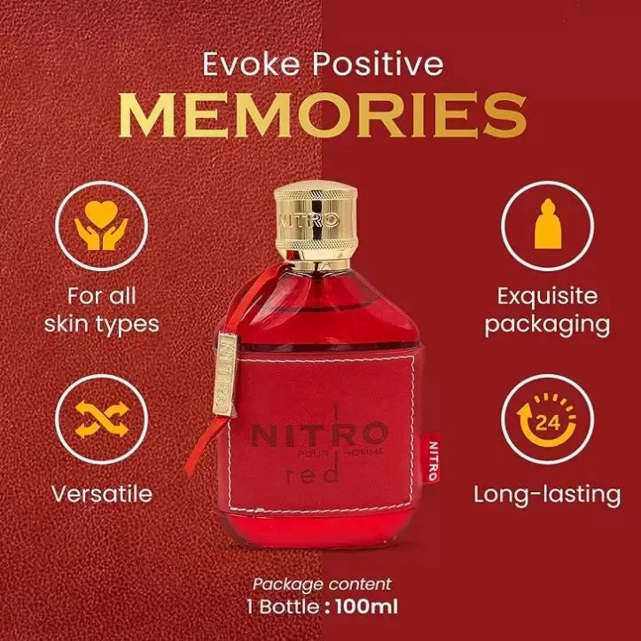NITRO RED Eau de Parfum for Men - Fruity, Woody & Floral Fragrance, Luxury Long Lasting Cologne & Body Spray, Ideal gift,100ML