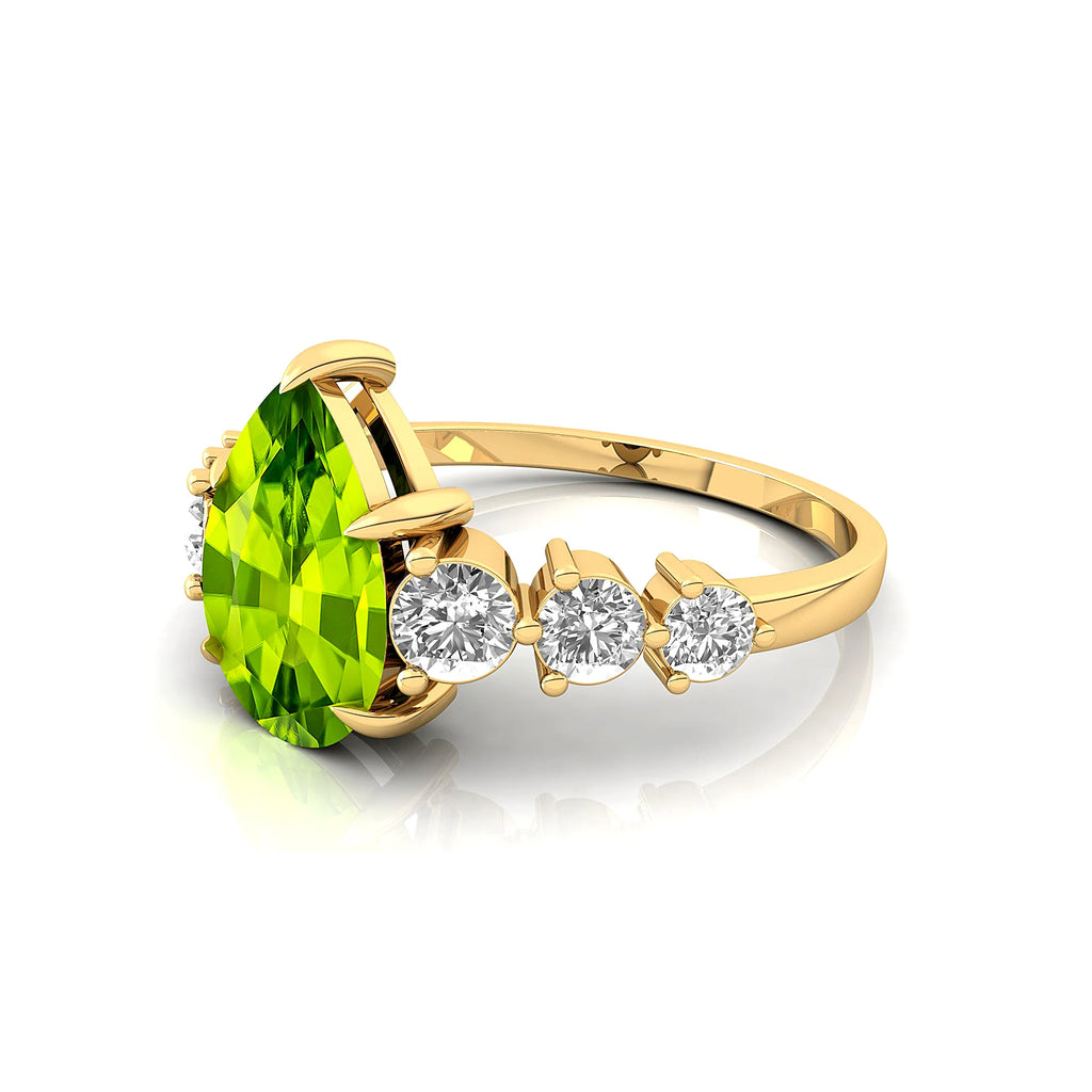 Luxurious Women's Jewelry Gift 18k Pure Gold Rhodium Plated 1.4ct Natural Peridot Gemstone Genuine IGI Certified 6-Diamond Rings